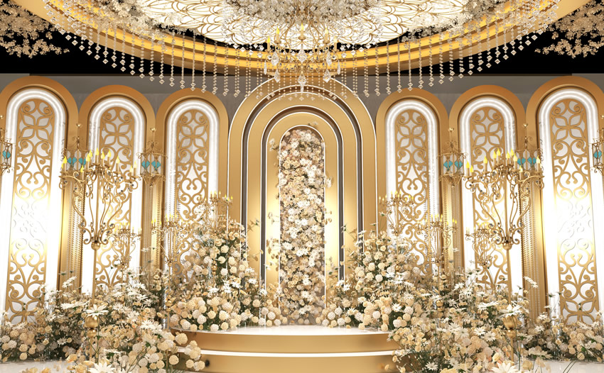 耿马香槟色调婚礼堂效果展示